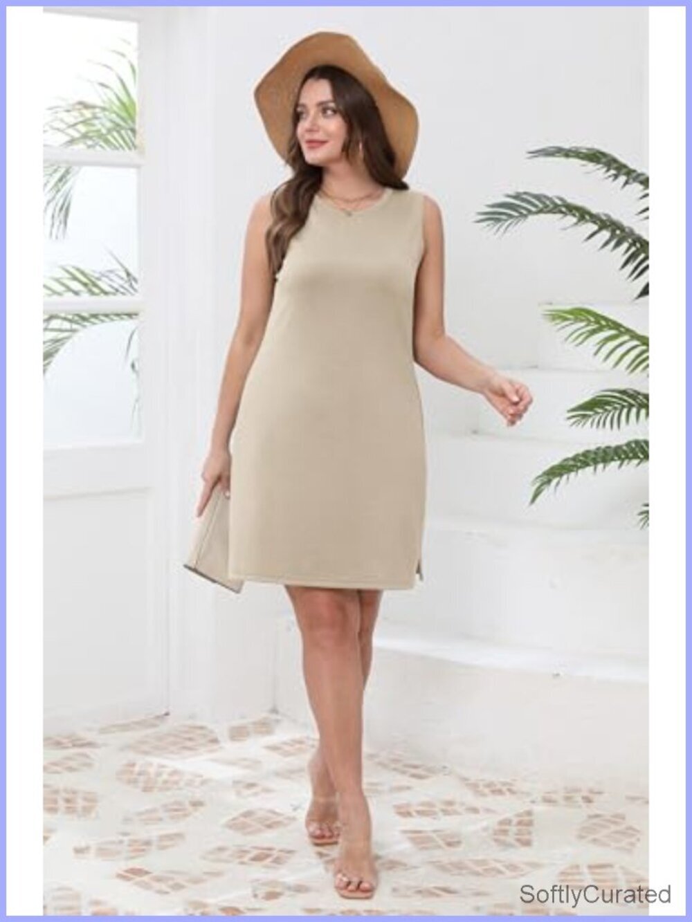 Sleeveless Casual Sundress Knee Length A-Line Crew Neck Pull On Dress